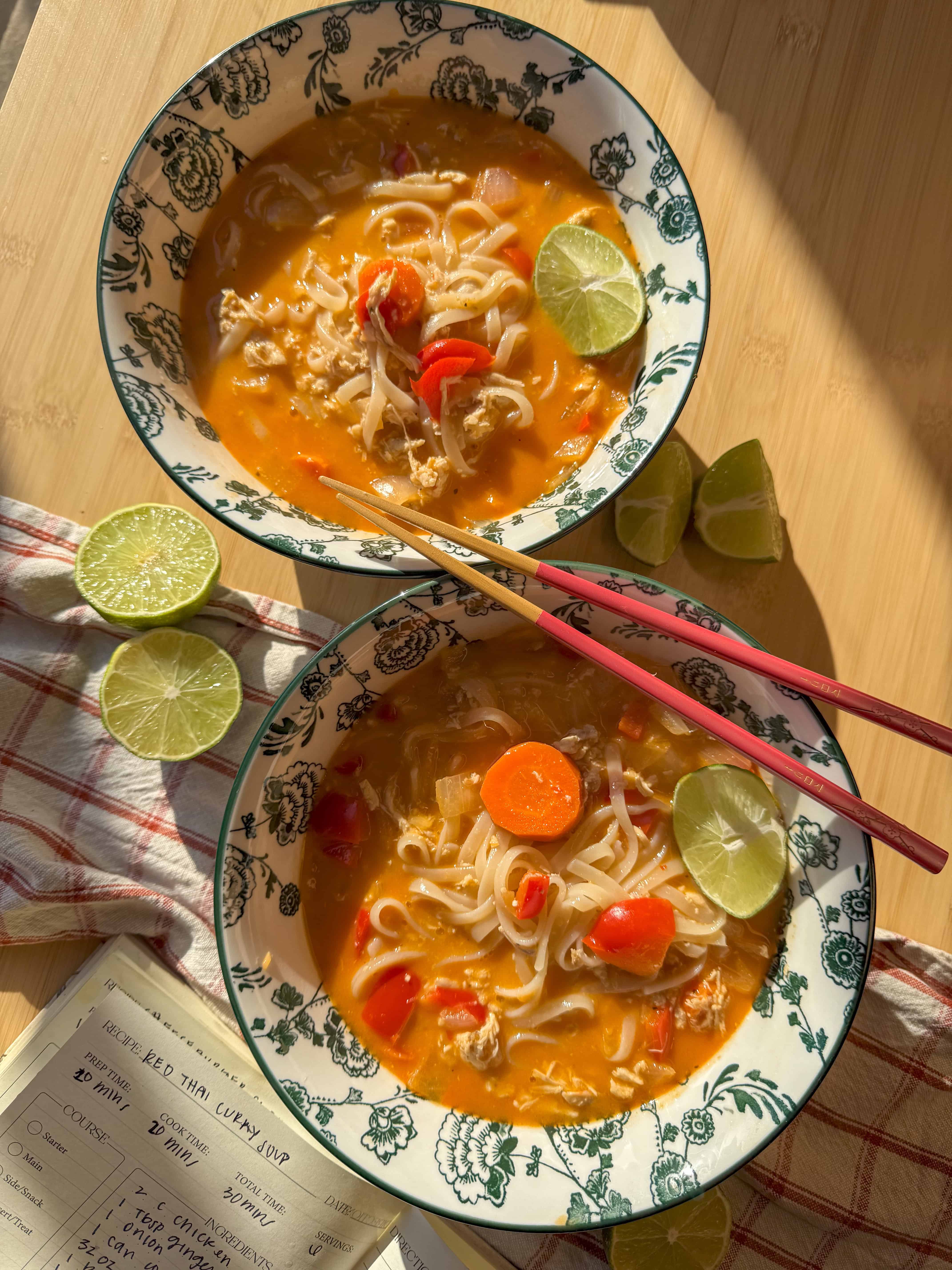 two bowls of my red thai curry soup