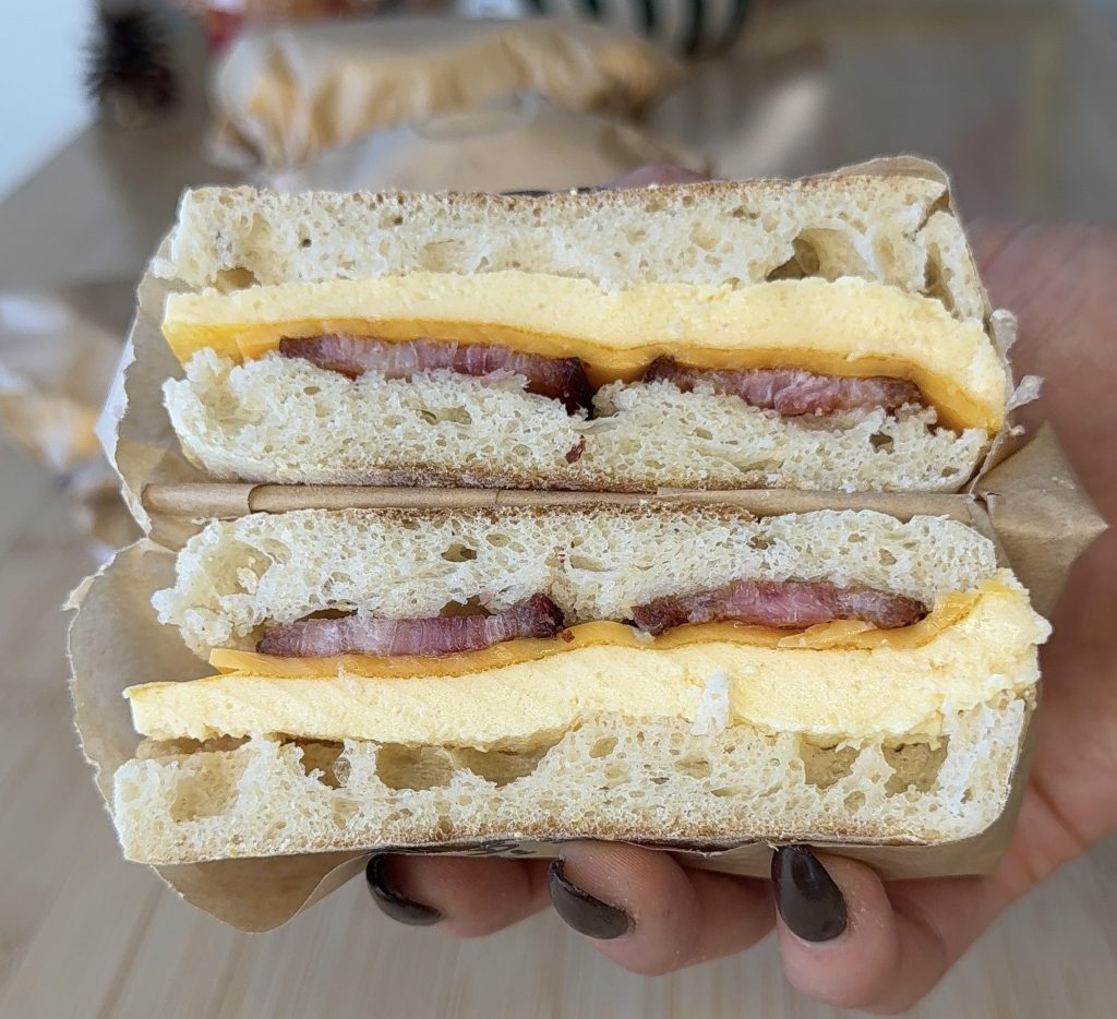 a cross section of my meal prep breakfast sandwich