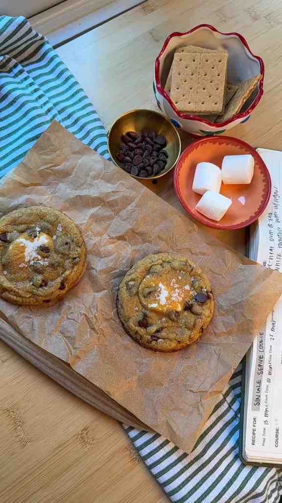 my Single Serve S’mores Stuffed Chocolate Chip Cookies fresh put of the oven