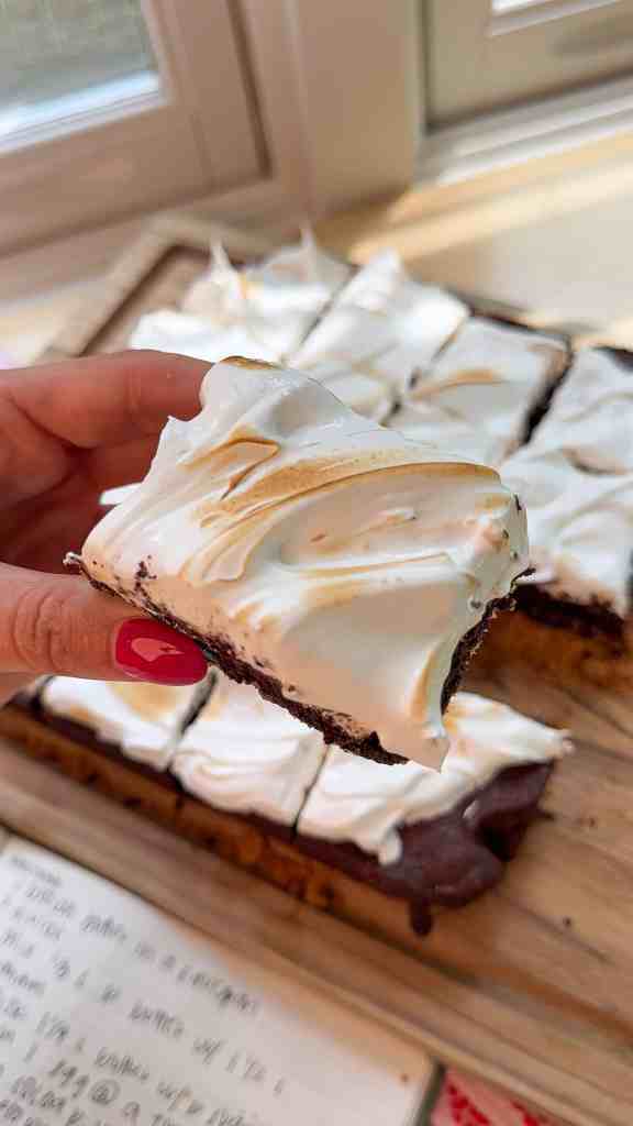 a slice of my brown butter smores brownies