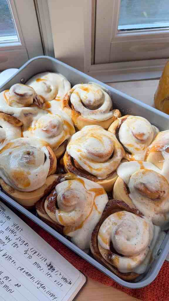 Salted Caramel Espresso Cinnamon Rolls with frosting
