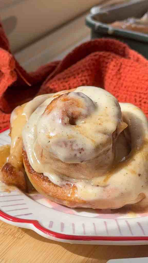 Close up of Salted Caramel Espresso Cinnamon Rolls
