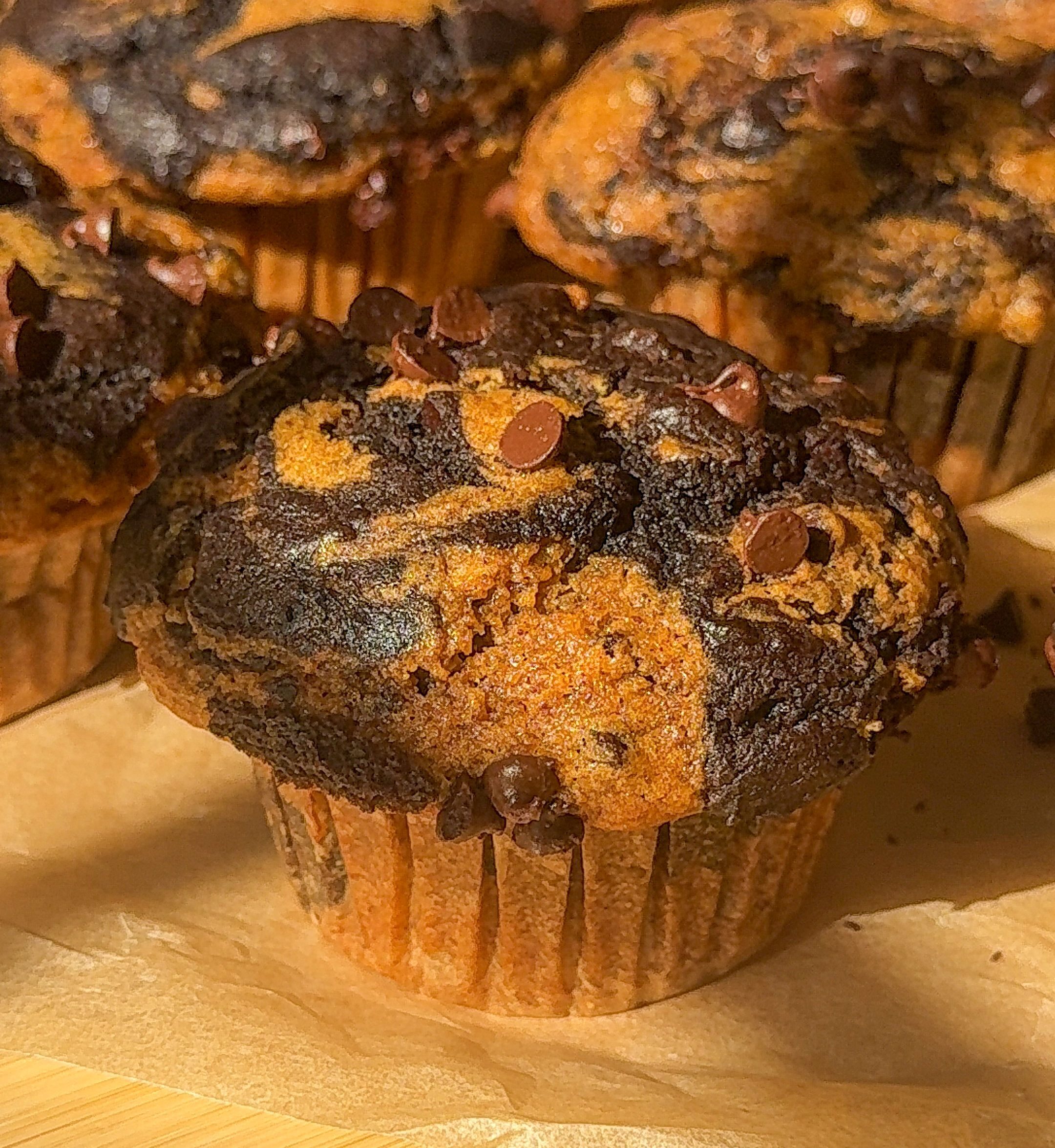 Fluffy Brown Butter Chocolate Swirl Pumpkin Muffins