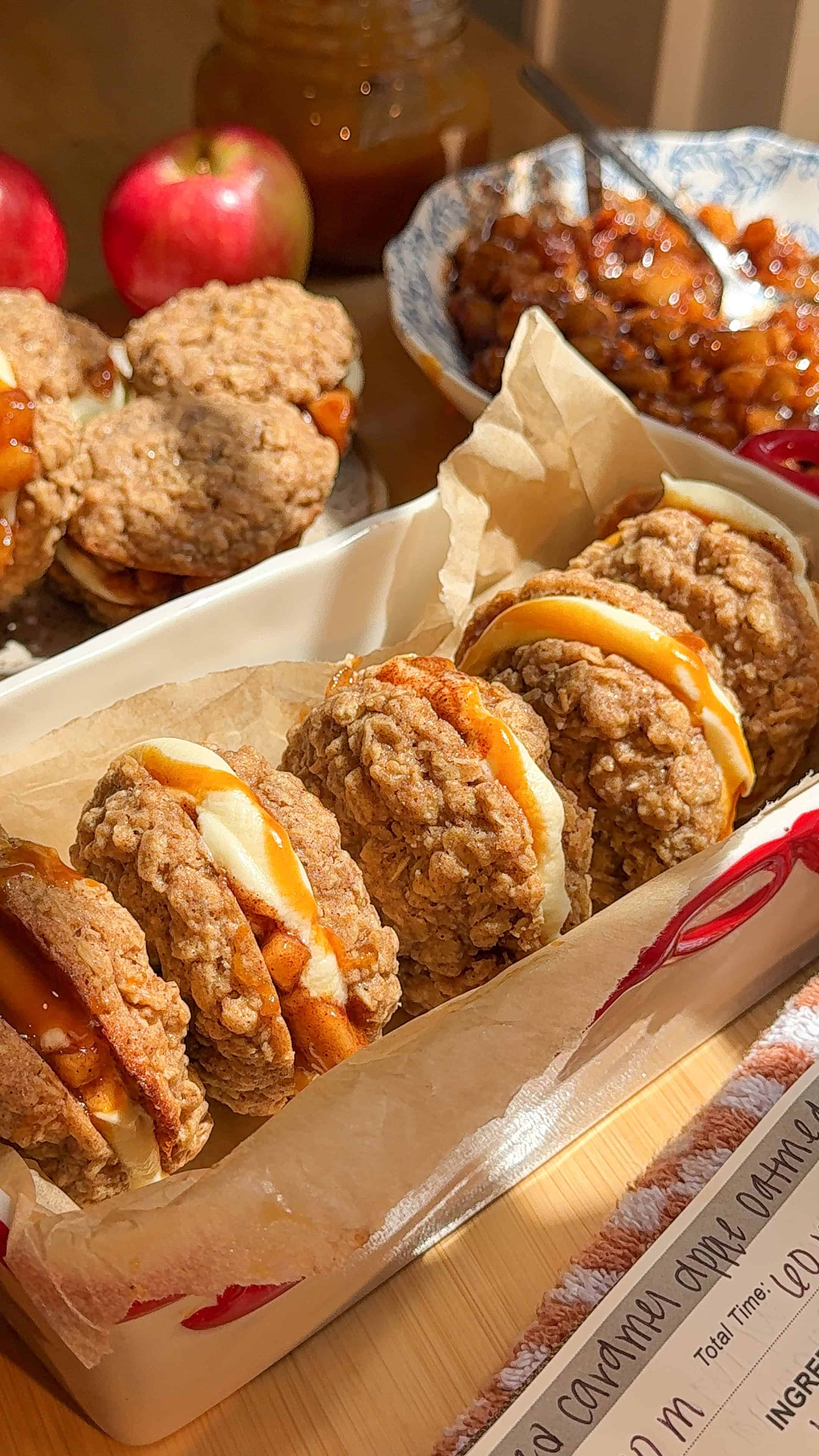 Easy Salted Caramel Apple Oatmeal Cream Pies with Cream Cheese Frosting