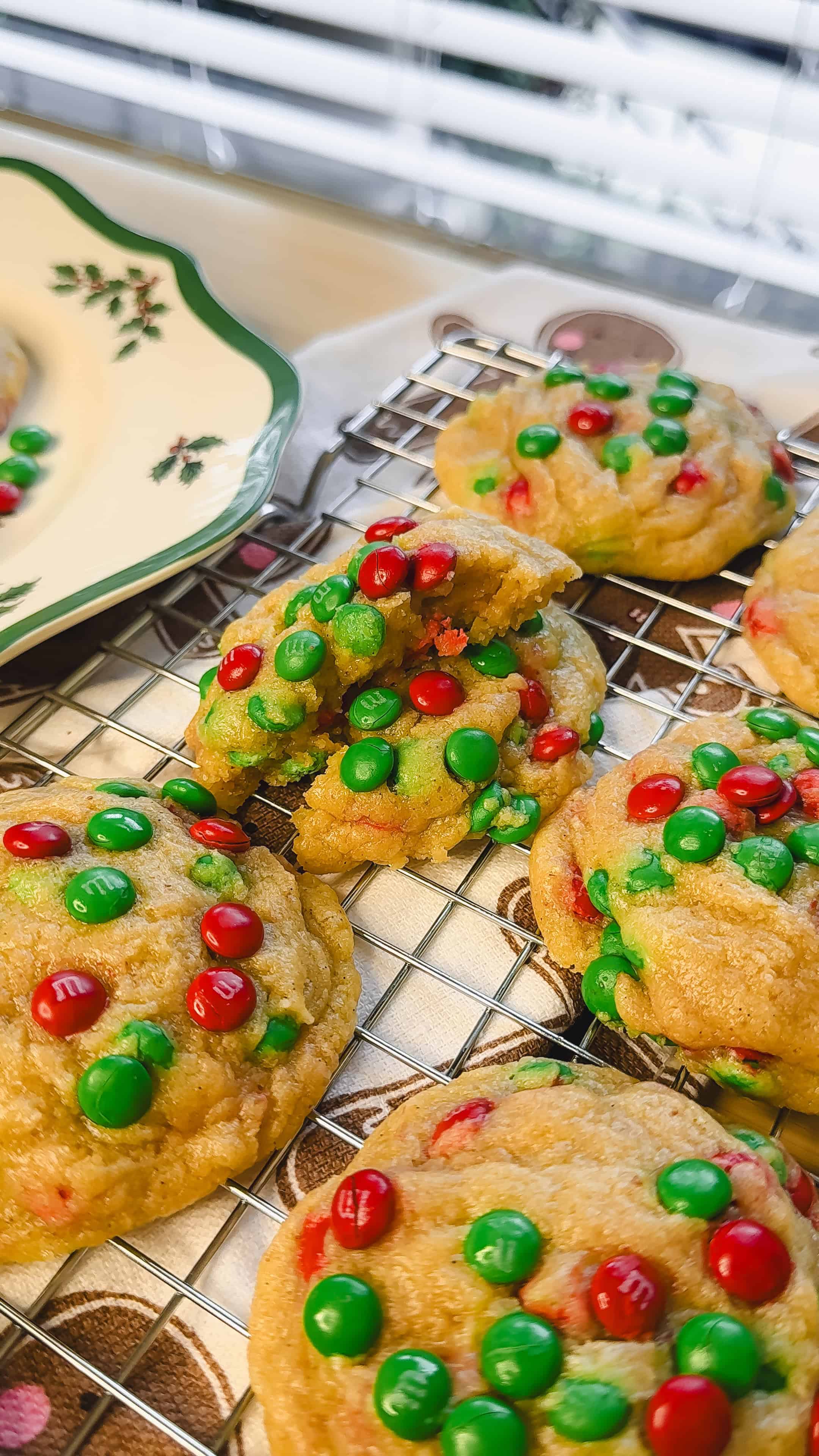 a close up of my final m&m cookies on a sheetpan