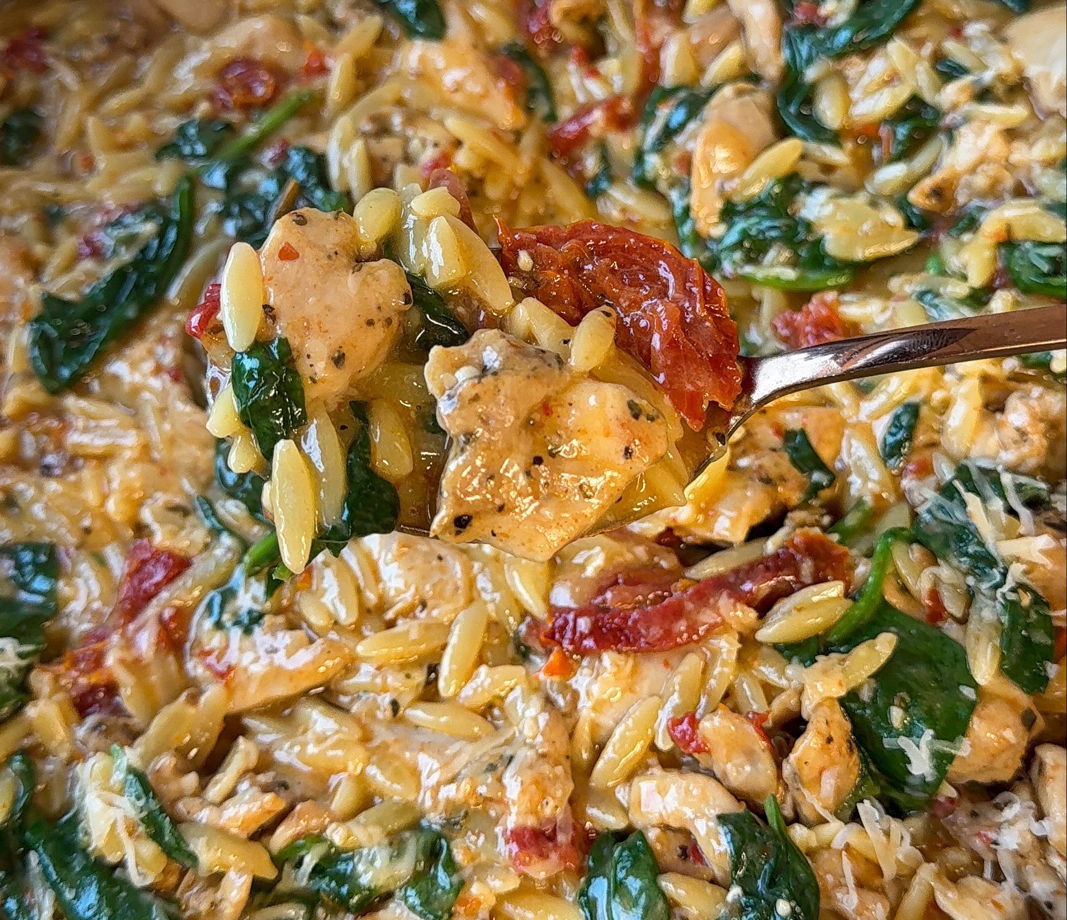 a spoonful of my marry me chicken orzo