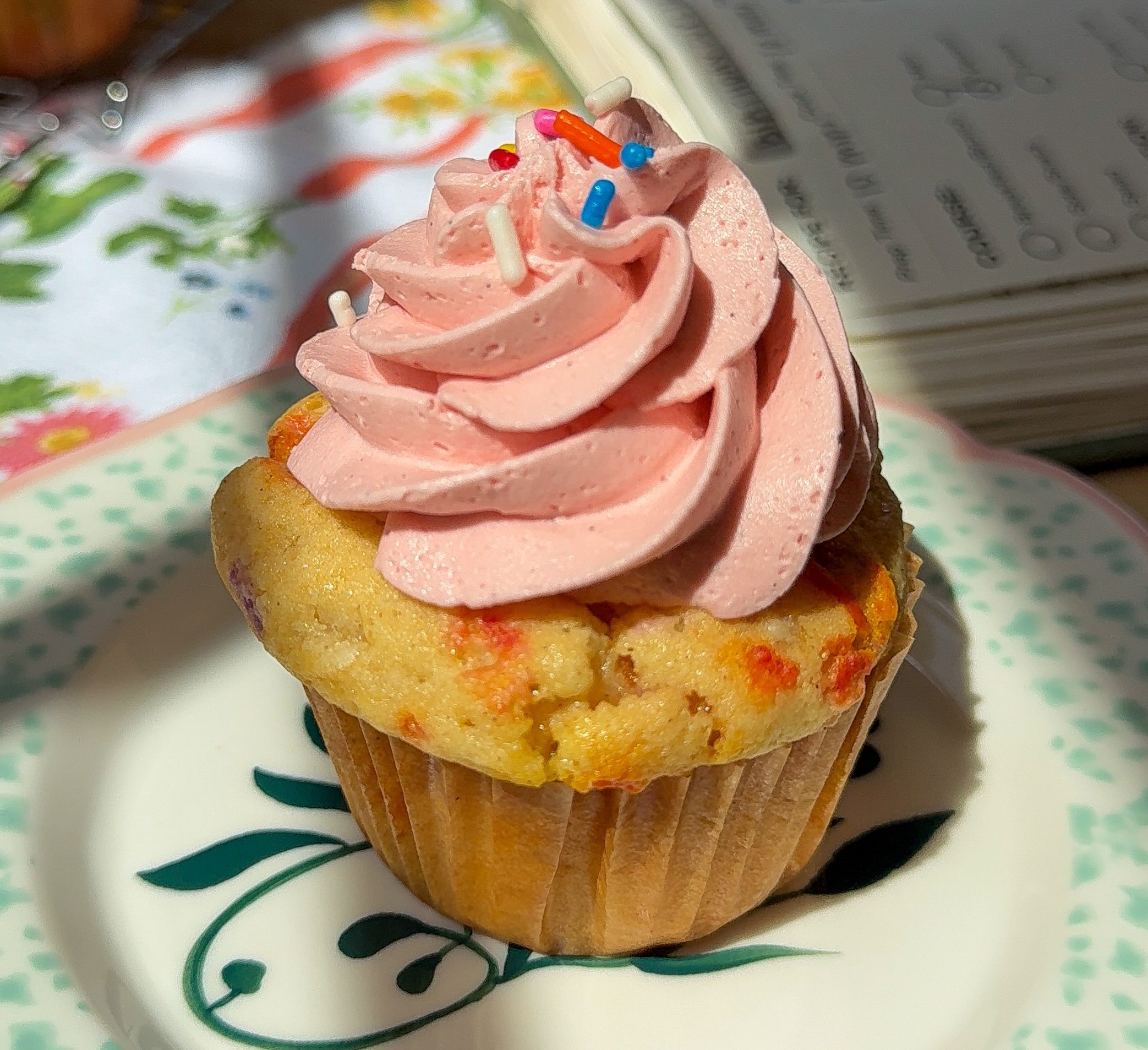 my birthday cupcakes on a colorful plate ready to be enjoyed