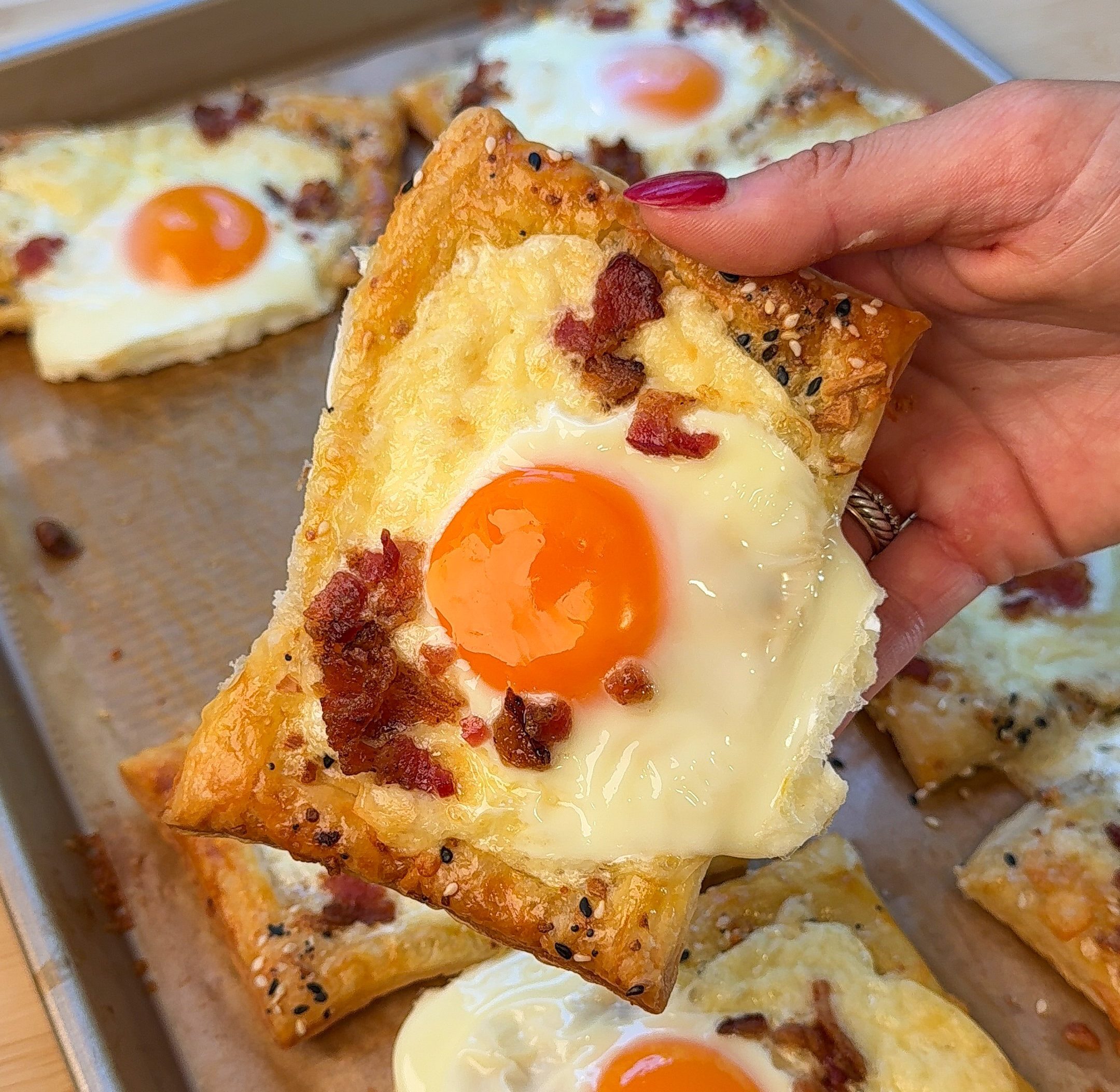 Easy Puff Pastry Breakfast Pizzas with Cheddar, Boursin & Bacon