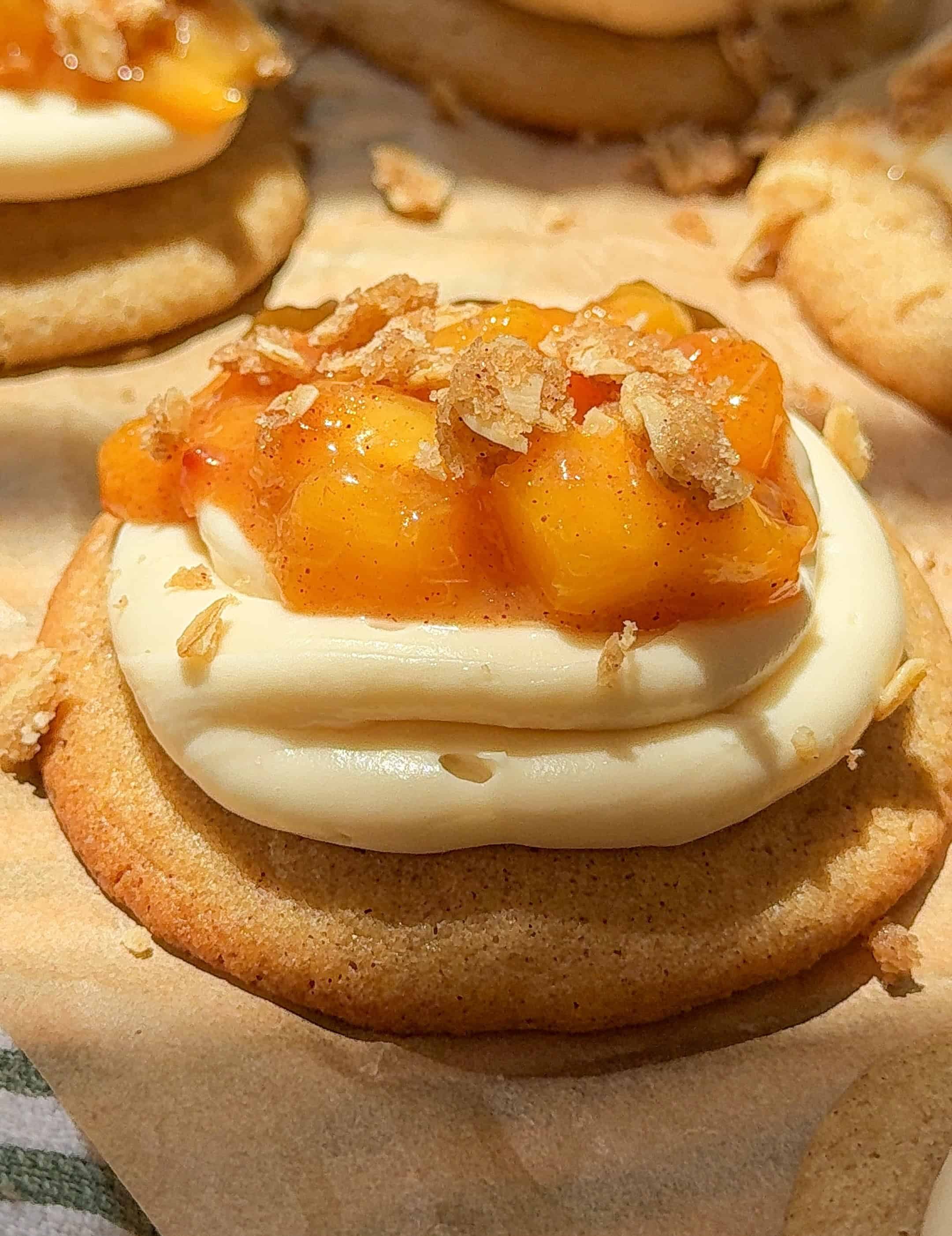 Peach Crisp Cookies – Soft Cinnamon Cookies with Cream Cheese Frosting & Peach Pie Filling