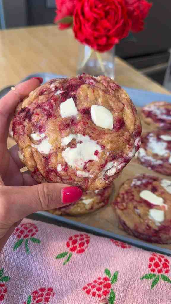 Brown Butter Raspberry White Chocolate Chunk Cookies