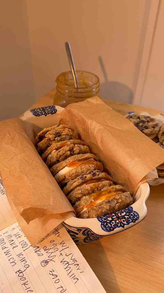 Salted Caramel Chocolate Chip Oatmeal Cream Pies