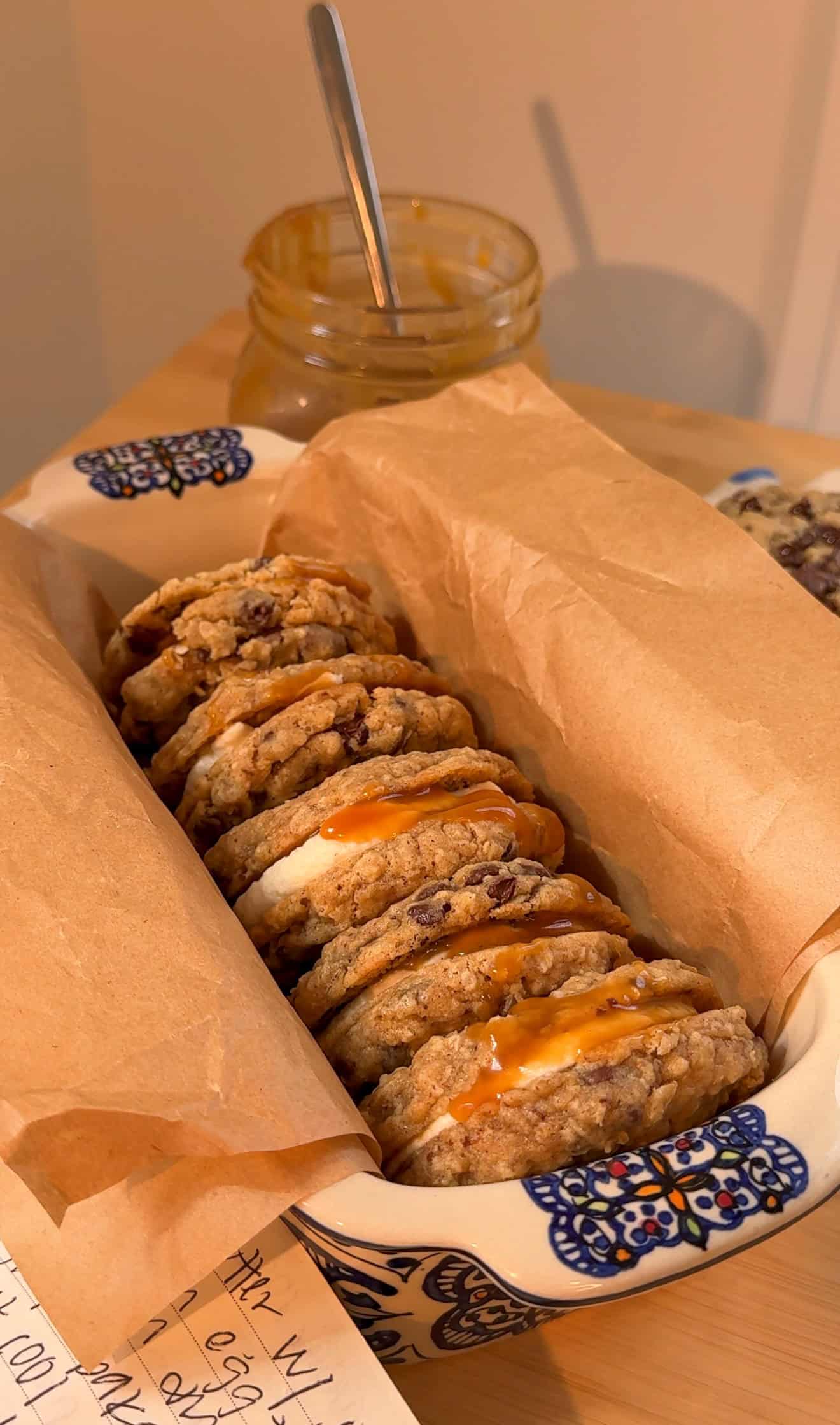 Salted Caramel Chocolate Chip Oatmeal Cream Pies