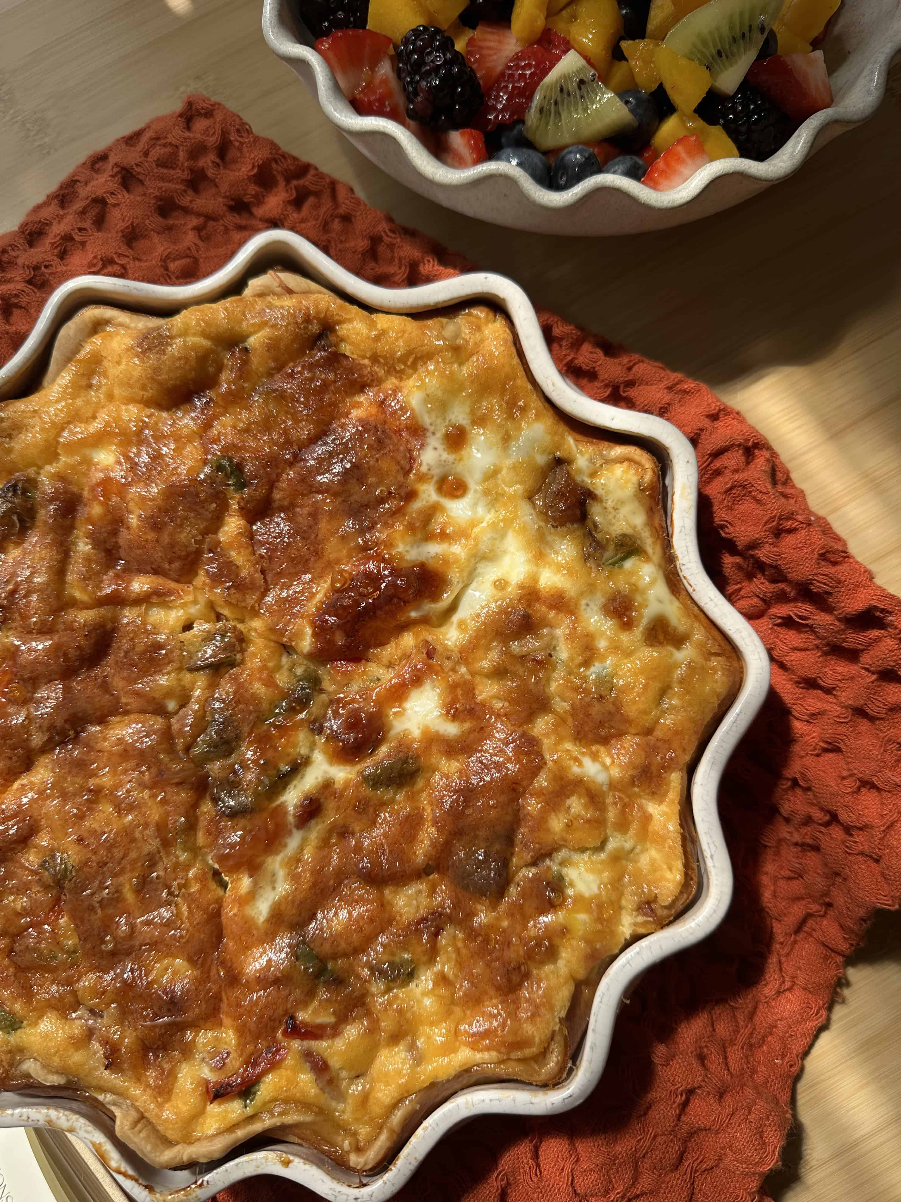 a close up image of my easy cheesy quiche