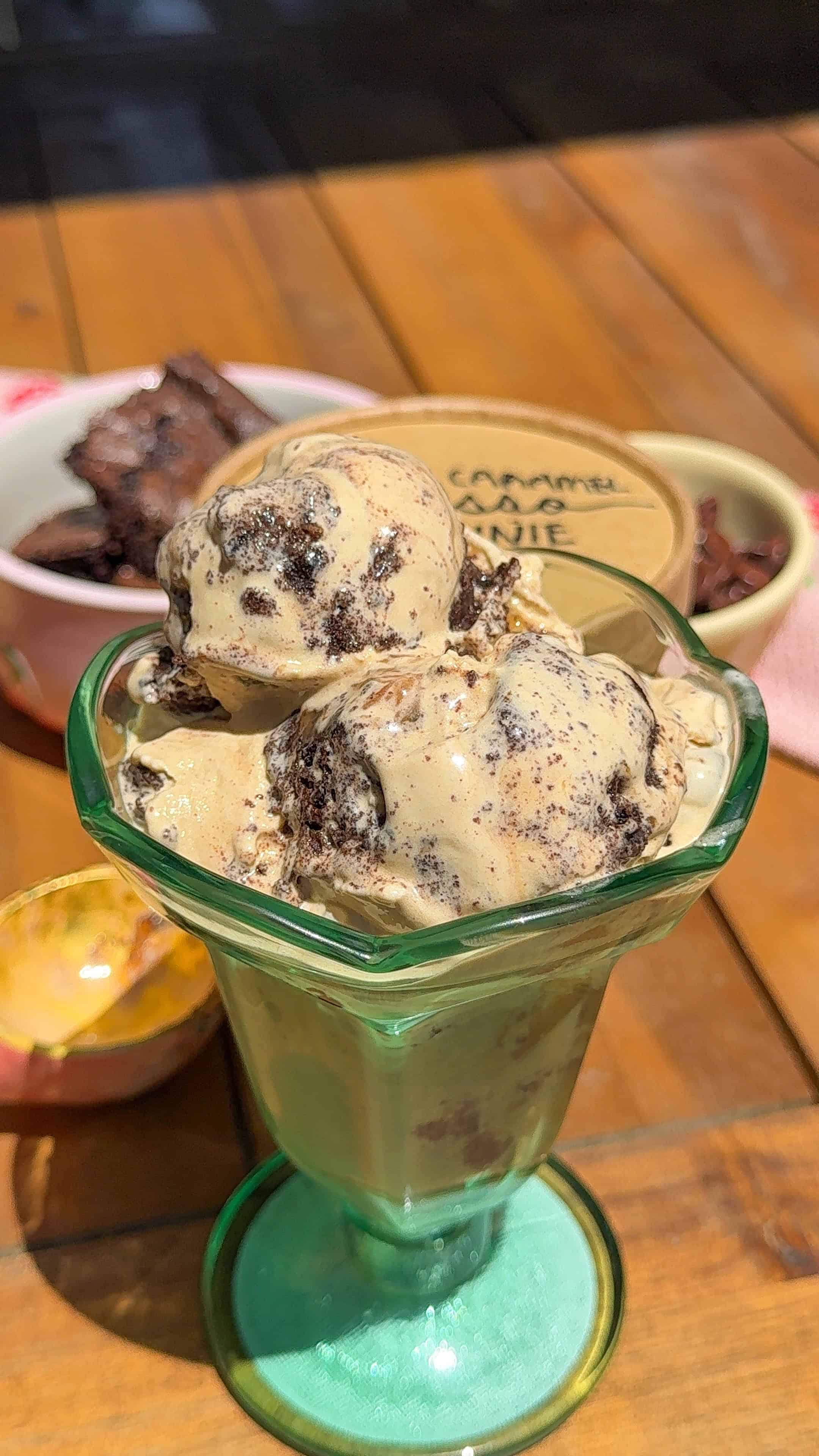 Homemade Espresso Brownie Ice Cream with Salted Caramel