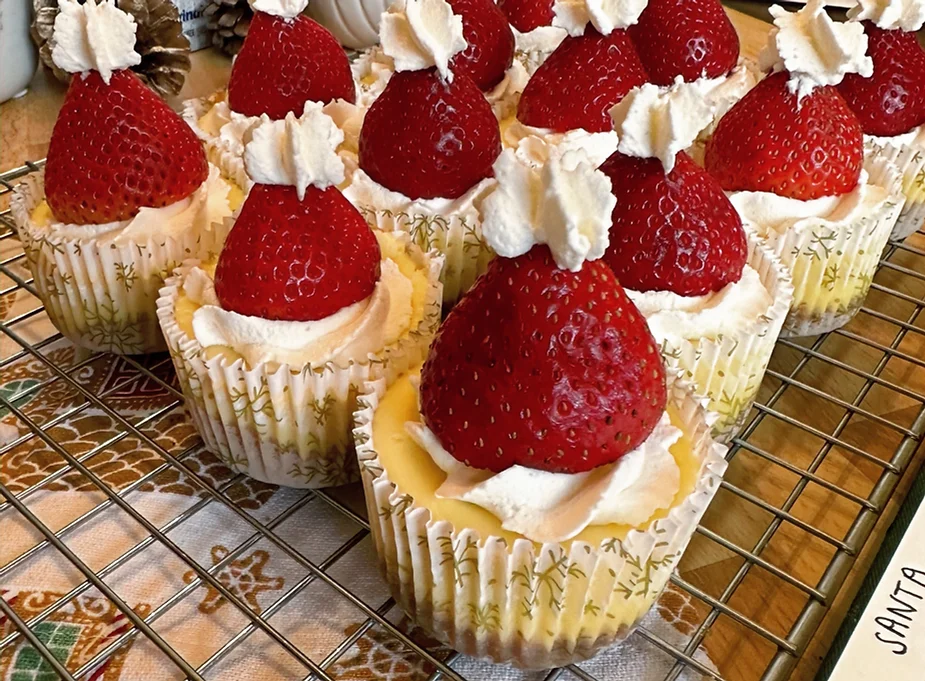 Mini Santa Hat Strawberry Cheesecakes
