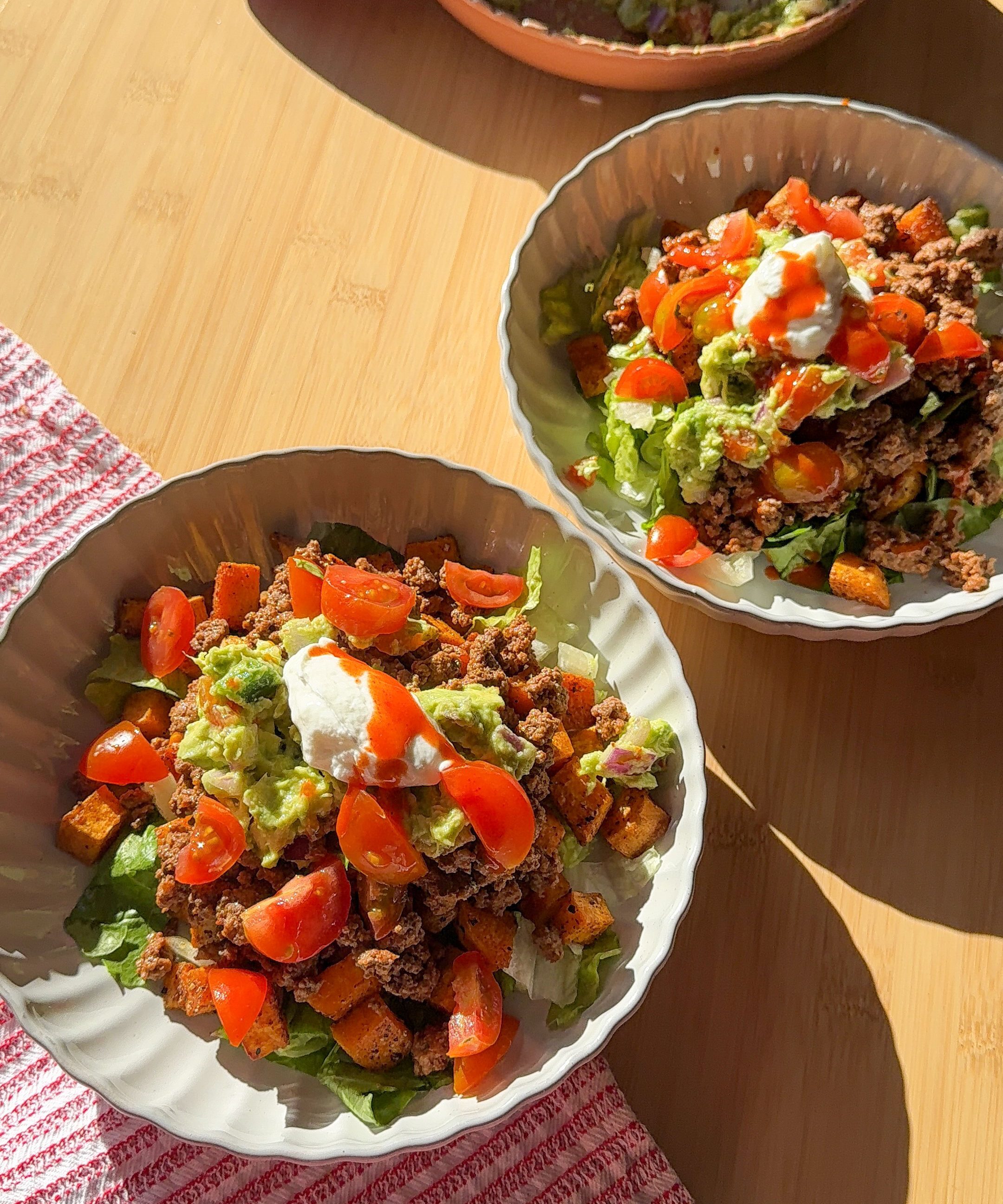 two bowls of my loaded sweet potato taco bowls