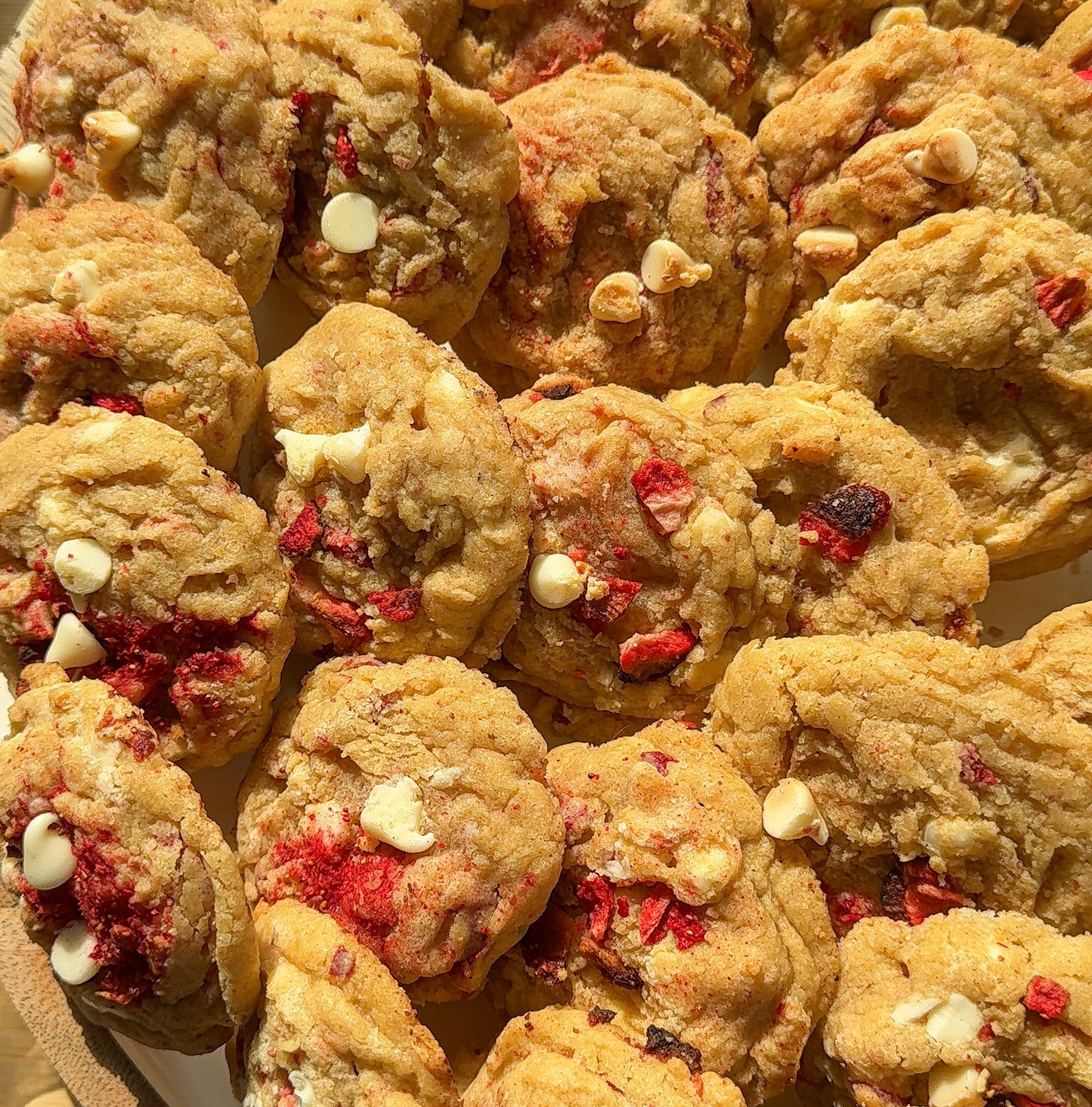 The Best Soft & Chewy Brown Butter Strawberries and Cream Cookies