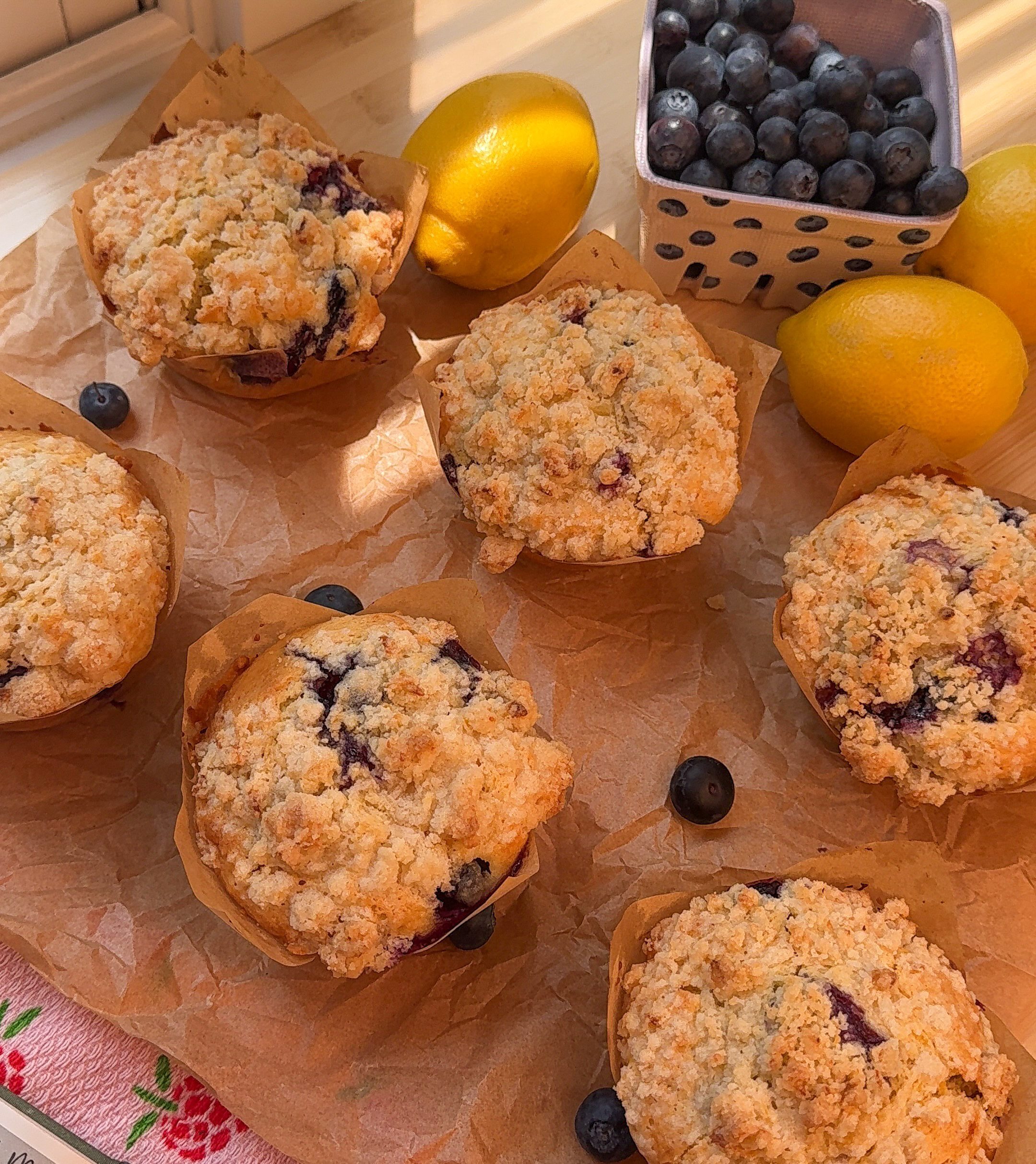 Bakery Style Lemon Blueberry Muffins with Crumble Topping