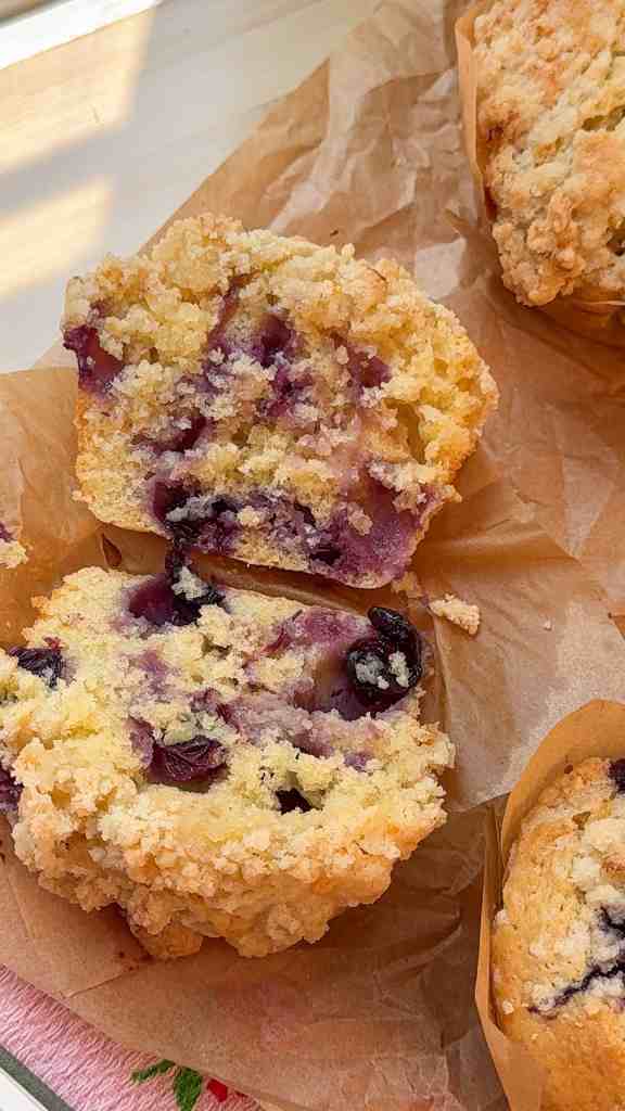 the inside of my crumble lemon blueberry muffins