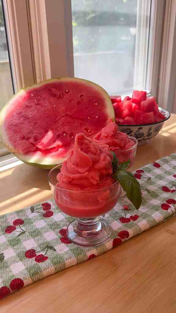 Three-Ingredient Frozen Watermelon Sorbet (Dairy-Free + Vegan)