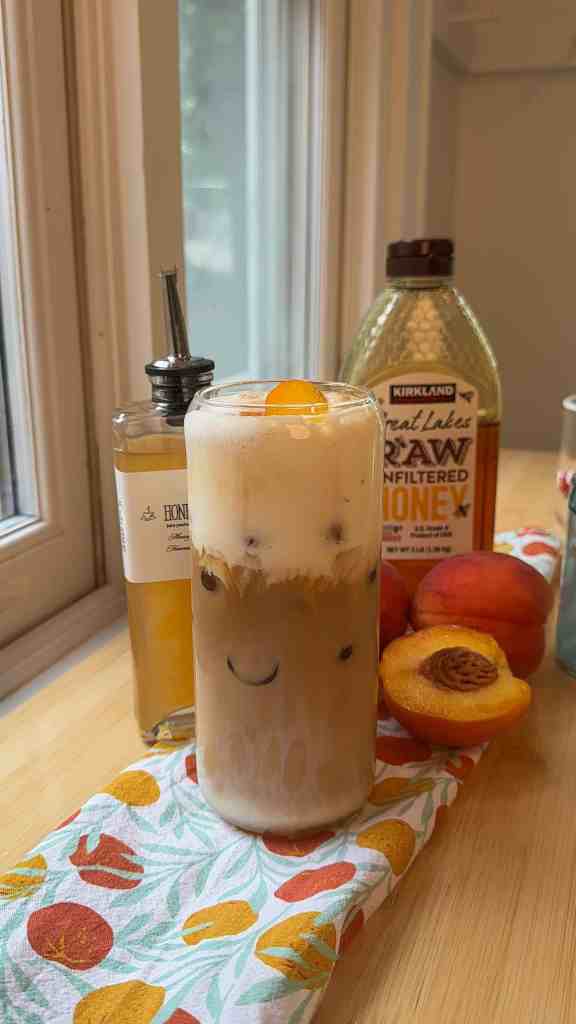 a creamy glass of my honey peach latte