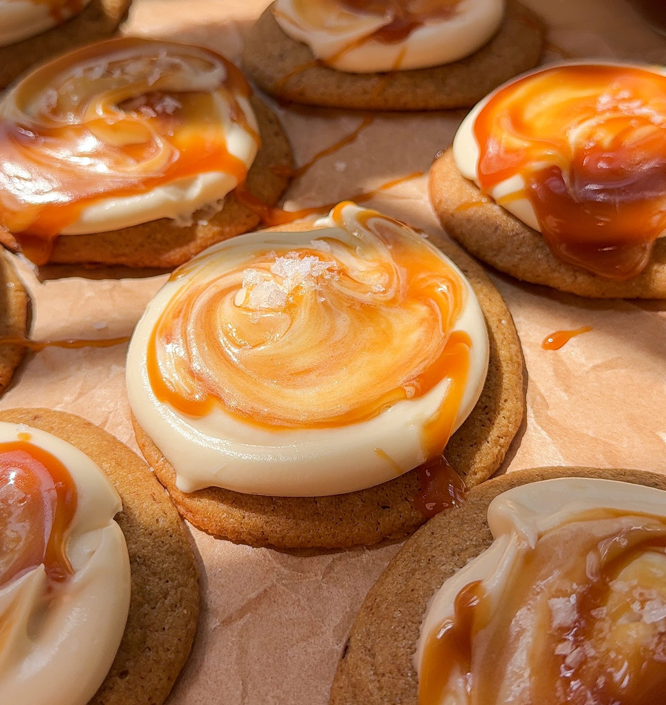 Salted Caramel Espresso Cookies โ Light & Fluffy Cookies with Cream Cheese Frosting