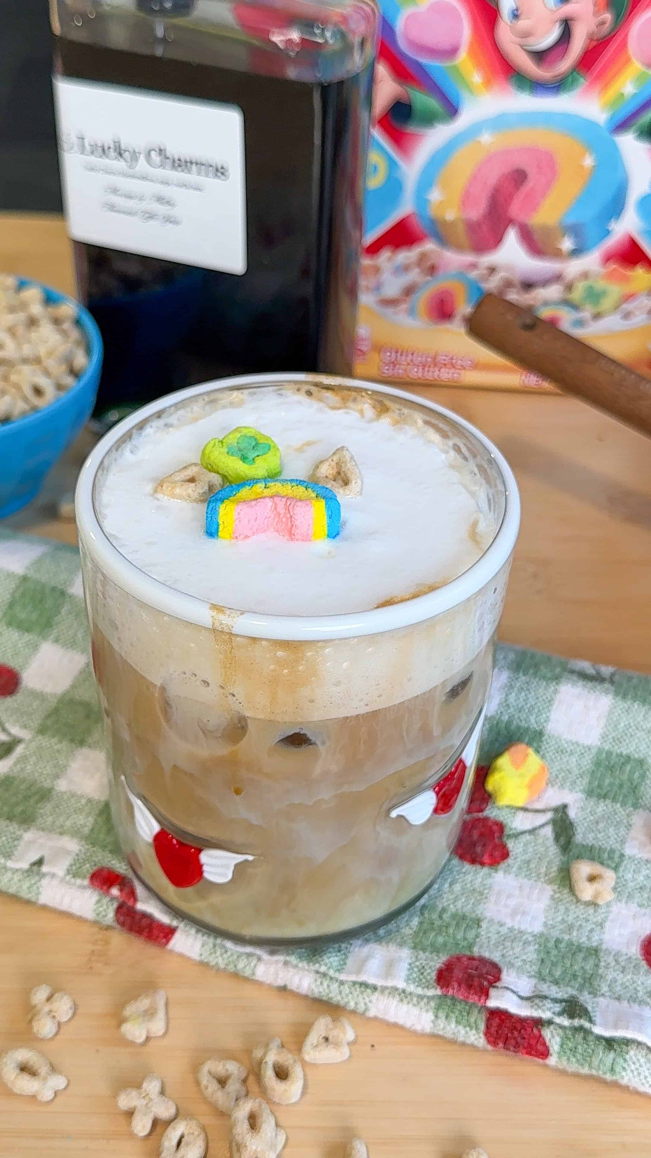 Lucky Charms Latte with Homemade Marshmallow Syrup (Hot or Iced)